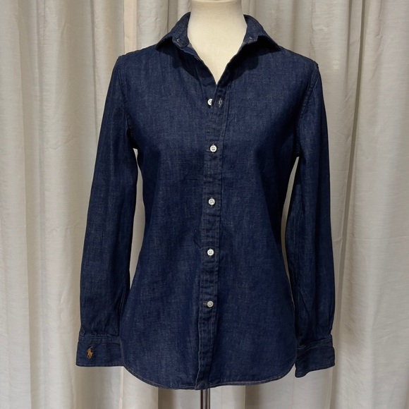 Polo Ralph Lauren Blue Denim Embroidered Logo Button Down Long Sleeve Shirt M - Picture 2 of 12